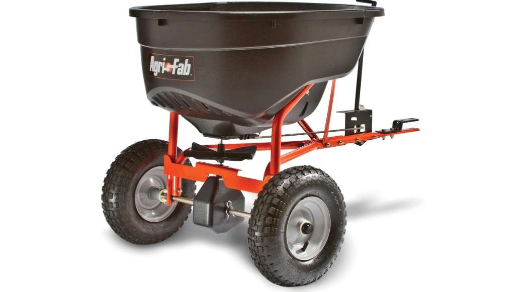  Agri-Fab 45-0463 130 lb. Tow-Behind Lawn & Garden Broadcast Spreader for Seed,Fertilizer,Salt,Ice Melt; Easy to use Flow Control from Seat of Riding