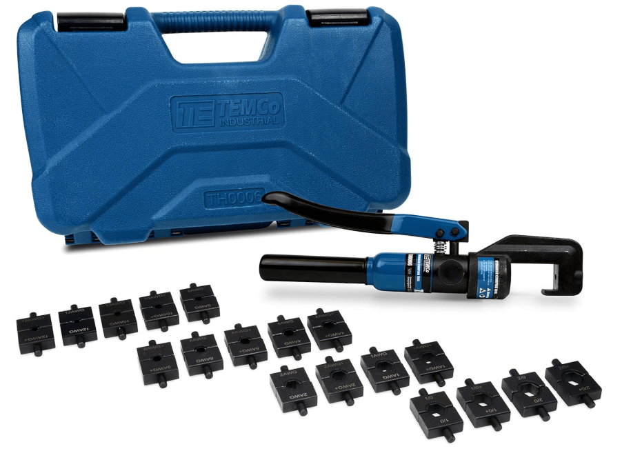 
TEMCo TH0006 Hydraulic Electrical Cable Lug/Terminal Crimper Kit with 18 Die Sets 12 AWG - 00 (2/0) (5 US TON)
