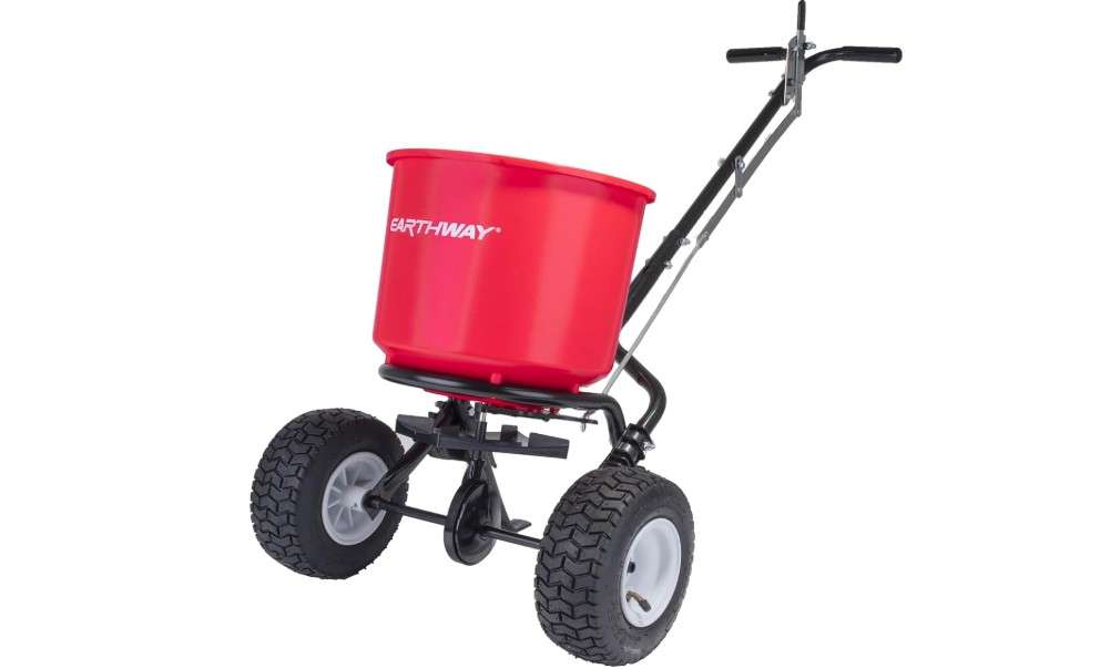 EarthWay 2600A-PLUS Spreader Lawn Aerator & Fertilizer Spreader, 40lb Hopper Capacity, Red, Durable, All Terrain Pneumatic Tires, Rust-Proof...
