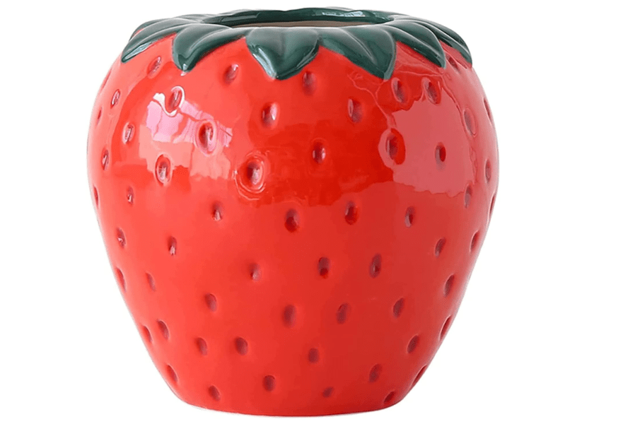  BxuxJar Ceramic Strawberry Shaped Planter Pot, Unique Strawberry Vase, Suitable for Living Room
