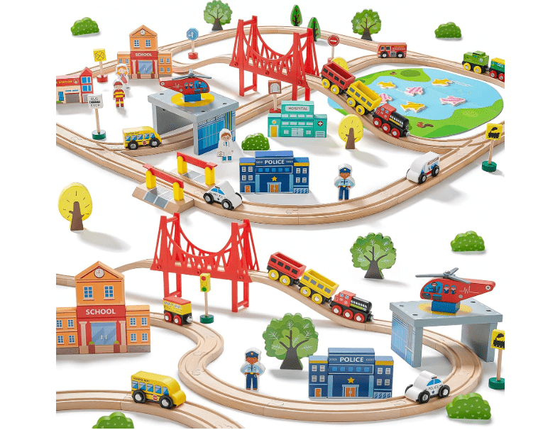 
Tiny Land 110PCS Wooden Train Set – Toy Train with Tracks for Kids Ages 3-7, Compatible with Major Brands, Ideal Railway Playset for Boys and Girls, Great.