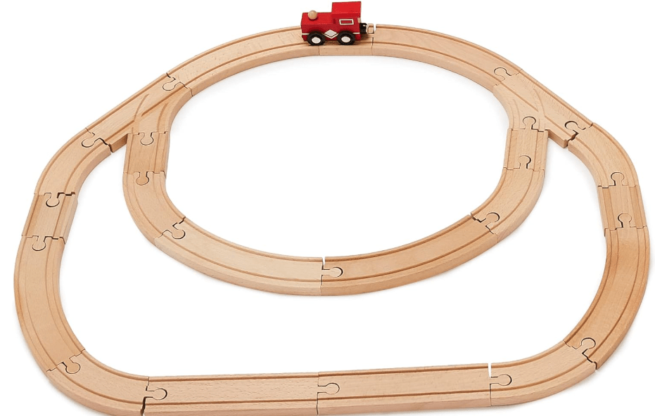 
Amazon Basics 65-piece Wooden Train Railway Construction Set with Track - Compatible and Train Railroad, Wooden Toys for Kids, Gift for Age 3Y