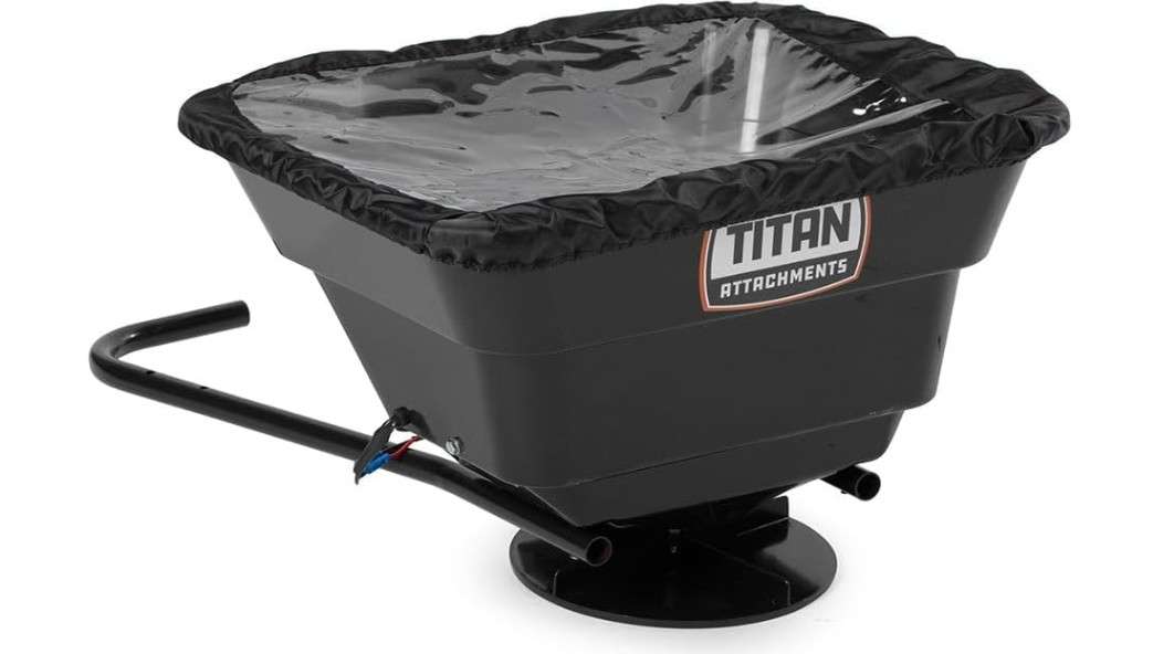  Titan Attachments 12 Volt ATV/UTV Broadcast Spreader, 80 LB Capacity, Back or Front Mounting for ATV, UTV, Or Utility Tractor, Lawn and Garden Seed Spreader... 