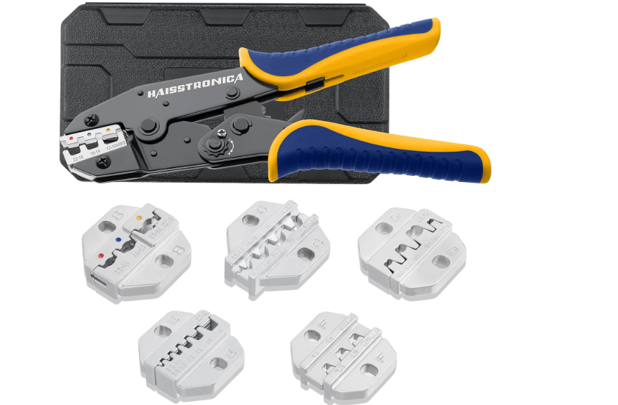 
haisstronica 6PCS Crimping Tool Set - Ratchet Wire Crimping Tool for Heat Shrink,Insulated Nylon,Non-Insulated,Ferrule Wire End,Open Barrel Terminals,Solar.