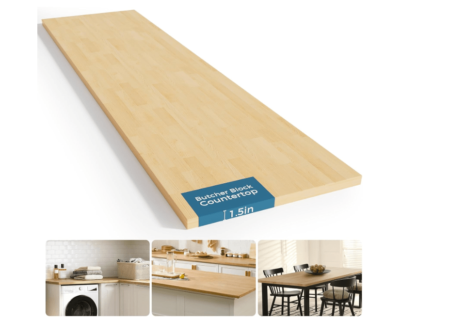Solid Wood Butcher Block Countertop - 6ft Unfinished Birch Slab Counter Top Wooden Table Top for DIY Kitchen Island, Workbench, Washer Dryer