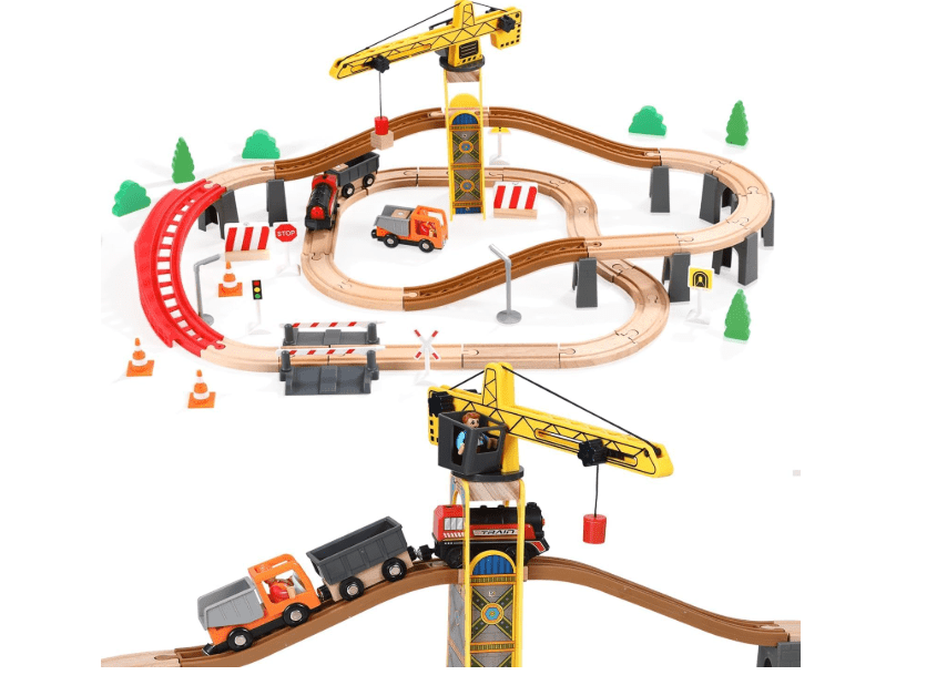 
Giant bean 72PCS Tower Crane Wooden Train Set, Battery Operated Electric Train Track for Boys and Girls 3-7, Christmas Birthday T