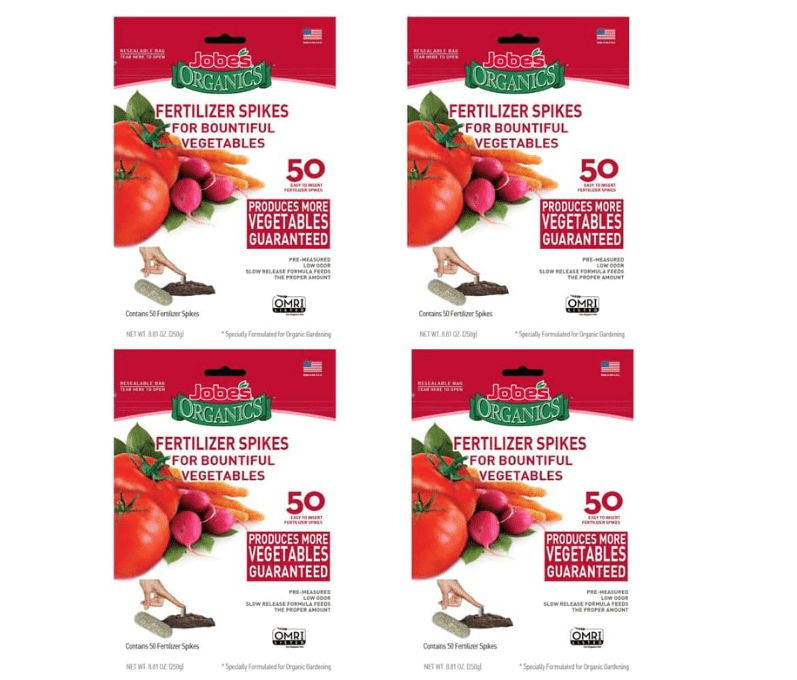  Jobe’s Organics Vegetable & Tomato Fertilizer Spikes, 2-7-4 Time Release Fertilizer for All Vegetables, Herbs and Tomato Plants, 50 Spikes per Packag