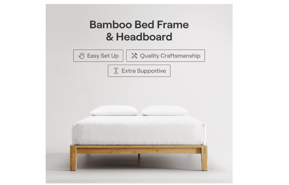 
Nectar Bamboo Platform Bed Frame - Queen - Natural - Floating Center Support Legs - 12” Height - Easy Tool Free Set Up - Contemporary and Durable