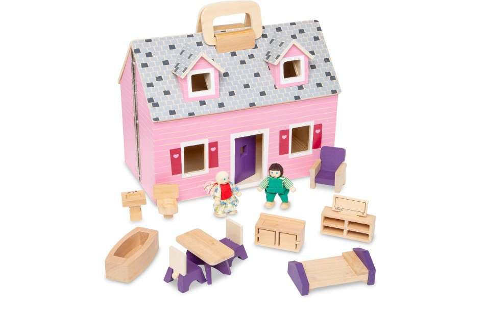  Melissa & Doug Fold and Go Wooden Dollhouse with 2 Dolls and Wooden Furniture,Multi,One Size 