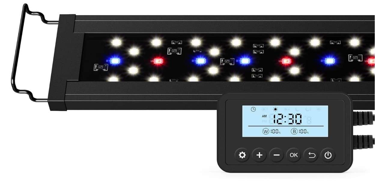 
NICREW SkyLED Plus Aquarium Plant Light, Freshwater Fish Tank Light with Ramp Up and Dim Down, Spectrum Adjustable and Lighting Schedule Programmable with