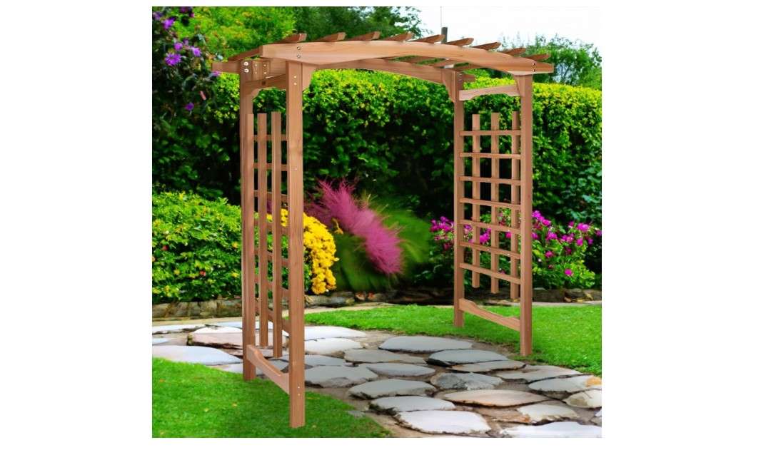  All Things Cedar PA96 Garden Arbor | 6-Ft Handcrafted Wooden Trellis for Climbing Plants Outdoor | Cedar Wedding Arches for Ceremony