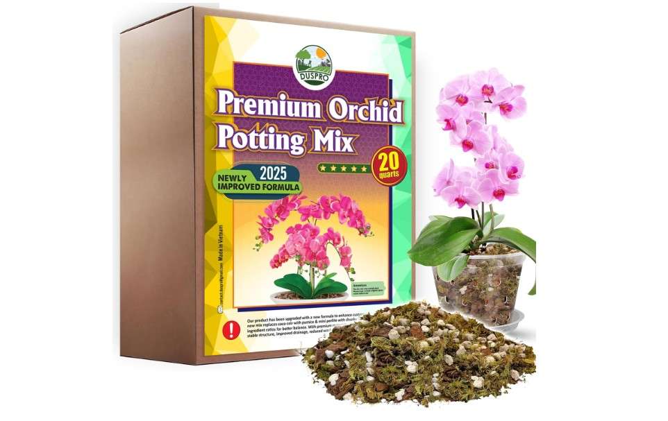  [Upgraded] DUSPRO Orchid Potting Mix for Repotting with Forest Moss, Pine Bark, Perlite & Pumice Natural Ingredients, Orchid Bark Potting Mix,