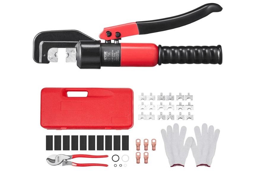 
VEVOR Crimping Tool, AWG12-2/0 Copper And Aluminum Terminal Battery Lug Hydraulic Crimper, with a Cutting Pliers, Gloves, 5pcs Copper Ring Connectors