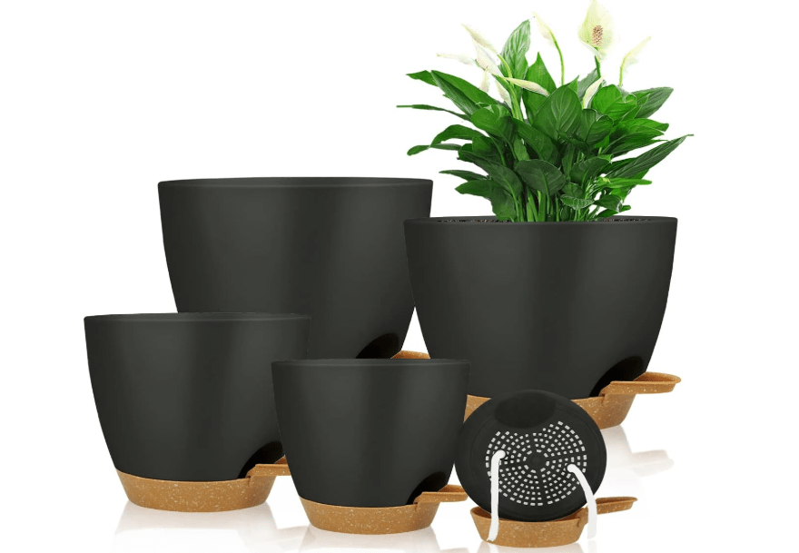  Self Watering Planters with Drainage Holes Reservoir,Nursery Planting Pot for Indoor Decor Garden Plants Succulents,Snake Plant, African Violet