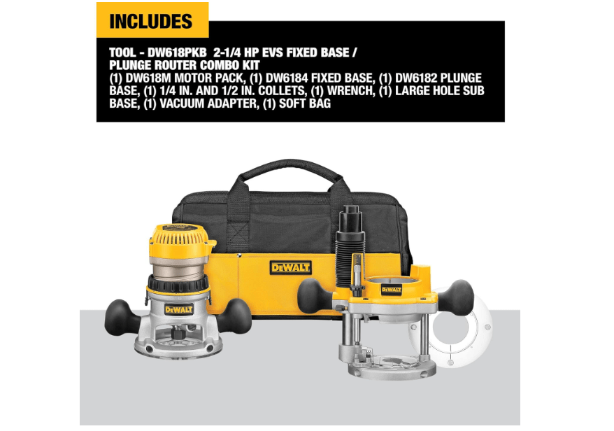 
DEWALT Router, Fixed and Plunge Base Kit, Soft Start, 12-Amp, 24,000 RPM, Variable Speed Trigger, Corded (DW618PKB)