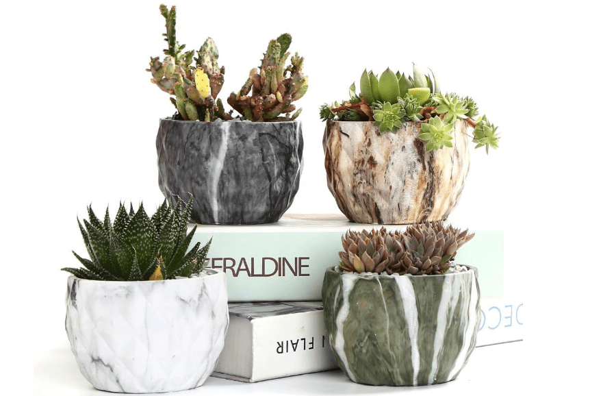 SE SUN-E Sun-E Modern Style Marbling Ceramic Flower Pot Succulent/Cactus Planter Pots Container Bonsai Planters with Hole 3.35 Inch Gift Idea(4 in Set