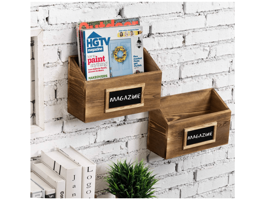 MyGift Rustic Burnt Wood Wall Mounted Mail, File & Magazine Holder Sorter Rack with Chalkboard Label, Set of 2