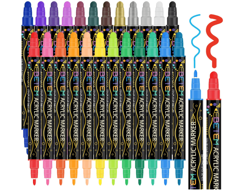 Betem 24 Colors Dual Tip Acrylic Paint Pens Markers, Premium Acrylic Paint Pens for Wood, Canvas, Stone, Rock Painting, Glass, Ceramic Surfaces, DIY Crafts.