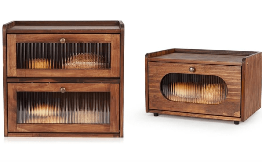 
Sunhoo Double Layer Bread Box (L14.4in*W9.4in*H13.4in/Brown) and Single Wooden Bread Storage(L14.37in*W9.25in*H8.66in/Brown) Rustic Bread Keeper Fa