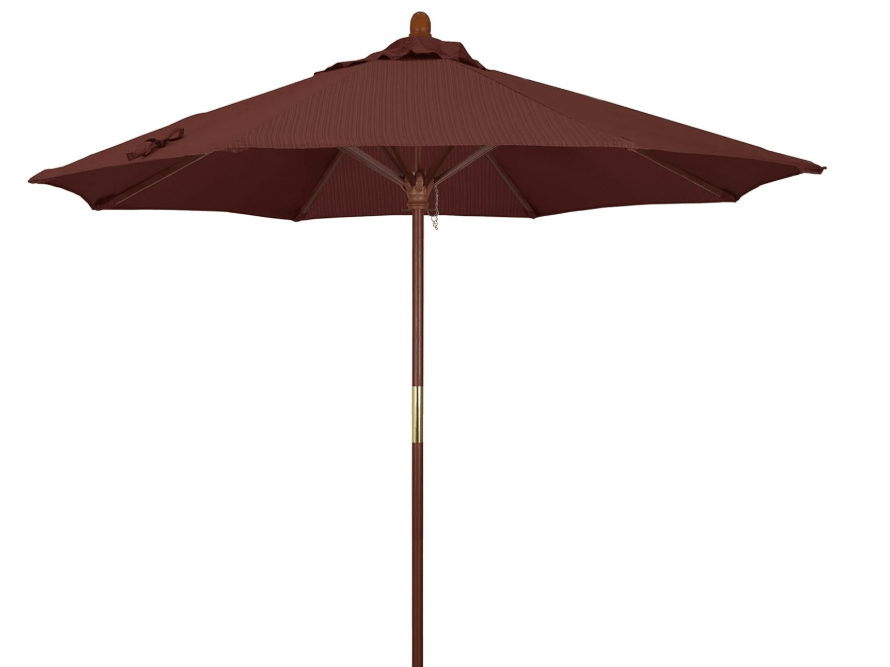 
California Umbrella 9' Round Hardwood Frame Market Umbrella, Stainless Steel Hardware, Push Open, Terrace Adobe Olefin