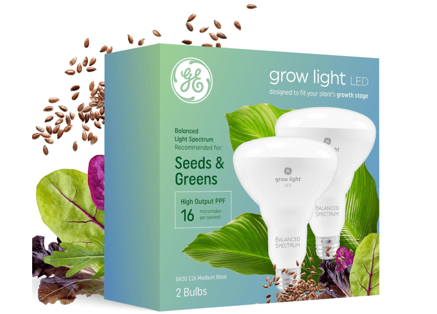 
GE Grow Lights for Indoor Plants, BR30 Indoor Floodlight, LED Light Bulbs for Seeds and Greens with Balanced Spectrum, 25,000 Hours Lifespan, 16 PPF, 2 Pack