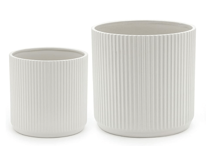 
Amazon Basics Assorted Sizes Fluted Ceramic Round Indoor Outdoor Planters with Drainage, Set of 3, Modern Design, 6 inch, 8 inch, 10 inch, Whit