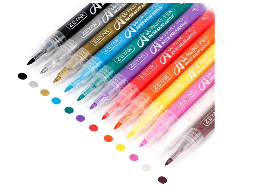 
ZEYAR Acrylic Paint Pens, Extra Fine Point, AP Certified, 12 Colors, Water Based, Permanent & Waterproof Ink, Works on Rock, Wood, Glass, Metal, Ceramic.