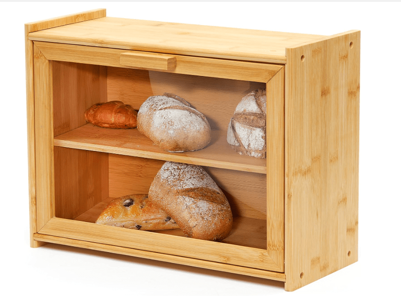 
RoyalHouse Premium Bamboo Double Layer Bread Box With Clear Window, Bread Storage And Organizer for Kitchen Countertop, Bread Container, Assembly 