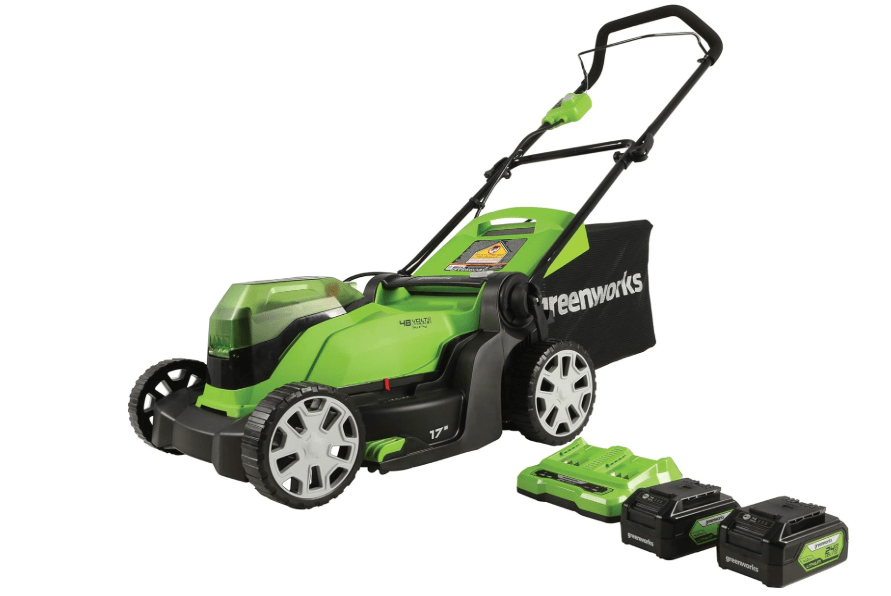 
Greenworks 48V (2 x 24V) 17" Cordless (Push) Lawn Mower (125+ Compatible Tools), (2) 4.0Ah Batteries and Dual Port Rapid Charger Included