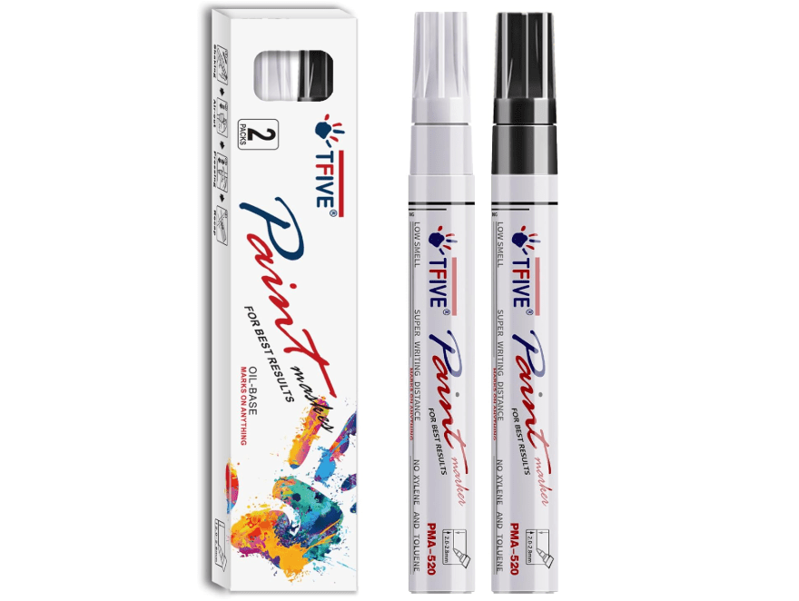 
TFIVE Permanent Paint Marker Pens - 2 Pack Black & White Oil Based Marker Pen, Medium Tip, Waterproof & Quick Dry, for Office, Art, Rock Painting