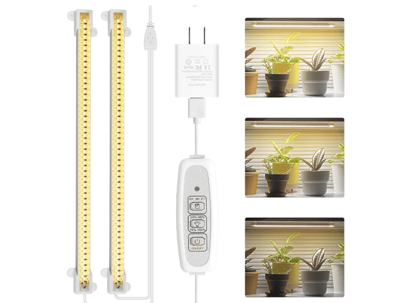 
Mosthink LED Plant Grow Light Strips Full Spectrum for Indoor Plants with Auto ON/Off Timer, 48 LEDs / 4 Dimmable Levels, Sunlike Grow Lamp for Hydroponics