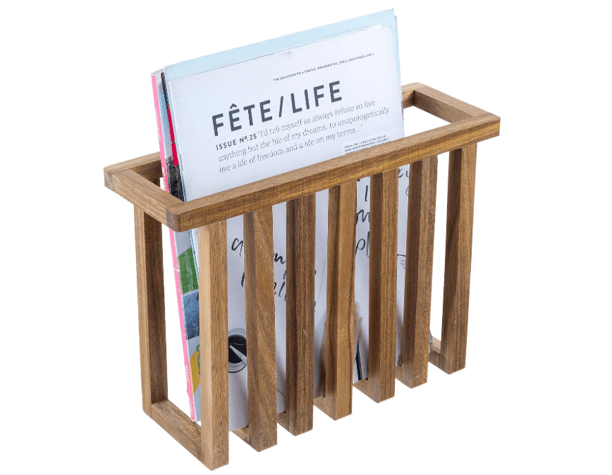 
MyGift 11 Inch Premium Acacia Wood Wall Mounted Magazine Rack and File Folder Holder, Mid Century Modern Home Office Hanging Storage for Oversized Magazines