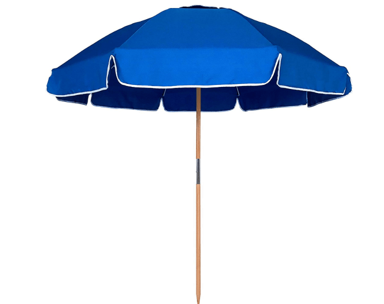 AMMSUN 7.5ft Heavy Duty High Wind Beach Umbrella Commercial Grade with Air Vent Ash Wood Pole & Carry Bag UPF 50+ Sun Protection for Patio Garden