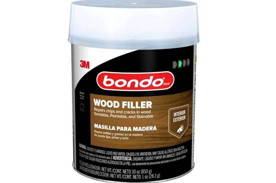 3M Bondo Wood Filler – 30 fl oz, High-Performance Two-Part Formula for Interior and Exterior Wood Repairs, Fast-Curing, Paintable, Stainable