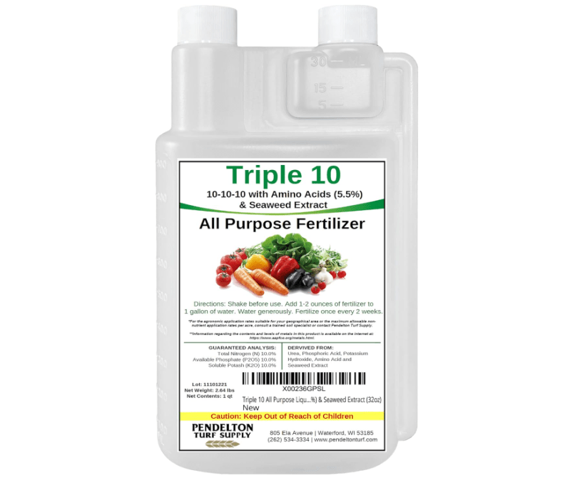 
Triple 10 All Purpose Liquid Fertilizer 10-10-10 with Amino Acids (5.5%) & Seaweed Extract (32oz)
