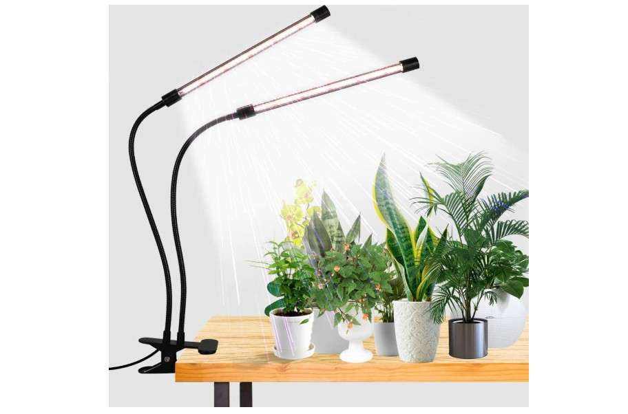 GooingTop LED Grow Light,6000K Full Spectrum Clip Plant Growing Lamp with White Red LEDs for Indoor Plants,5-Level Dimmable,Auto On Off Timing 4 8 12Hrs