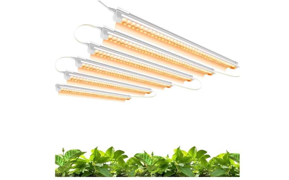 
Monios-L Led Grow Lights for Indoor Plants Full Spectrum,T8 2FT 144W(6x24W) High Output Growing Strips for Seedlings,Sunlight Replacement with Reflectors