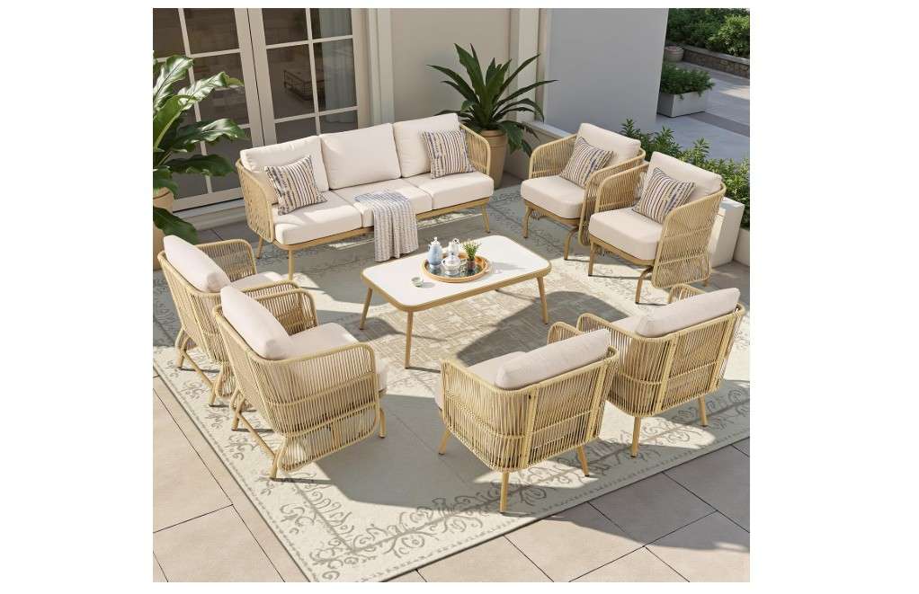  PLANNTONNEO Outdoor Patio Furniture Set-All-Weather Rattan Patio Furniture Sets with Rocking Wicker Chairs,