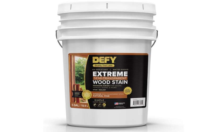  DEFY Extreme Wood Stain and Sealer in One - 5 Gallon Semi-Transparent Waterproof Coating for All Wood Types - Natural Pine