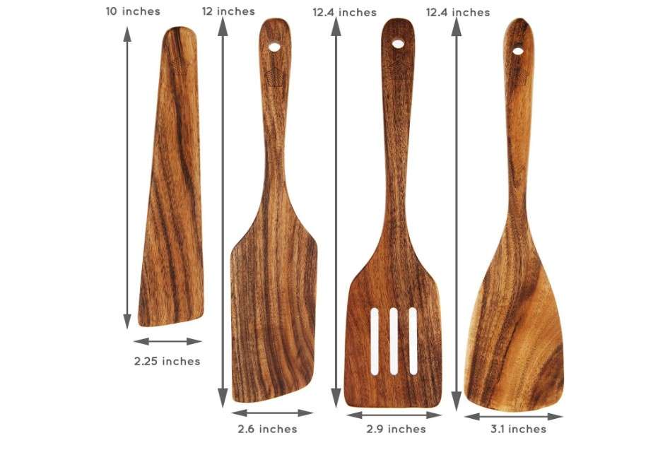  Wooden Spatula for Cooking, Teak Spatulas for Kitchen Use - Wooden Cooking Utensils Set of 4 including Paddle, Turner, Slotted Spurtle and Wood Scraper