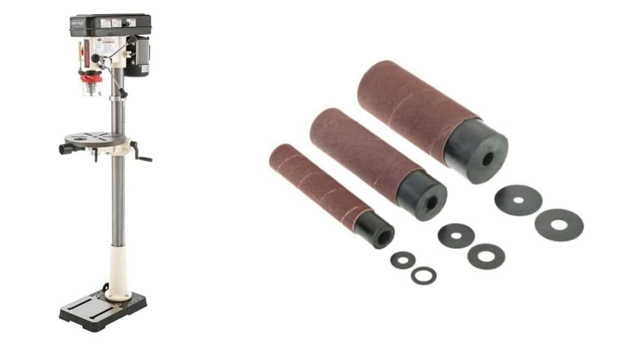  Shop Fox W1848 Oscillating Floor Drill Press and Shop Fox D2677 Drum Sander Set