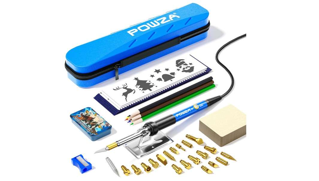  Powza, Corded Electric 72Pcs Wood Burning Kit for Beginners, Adjustable Professional wood burner pen Tool and Accessories, woodburning Embossing Carving (BLUE)