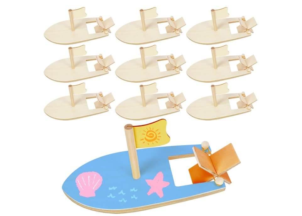 
Amersumer 10 Pcs DIY Toy Wood Boat Craft Kits, Mini Wooden Sailboat Kits, Paddle Boats Paint and Decorate for School Projects, Make Your Own Sailboat Craft