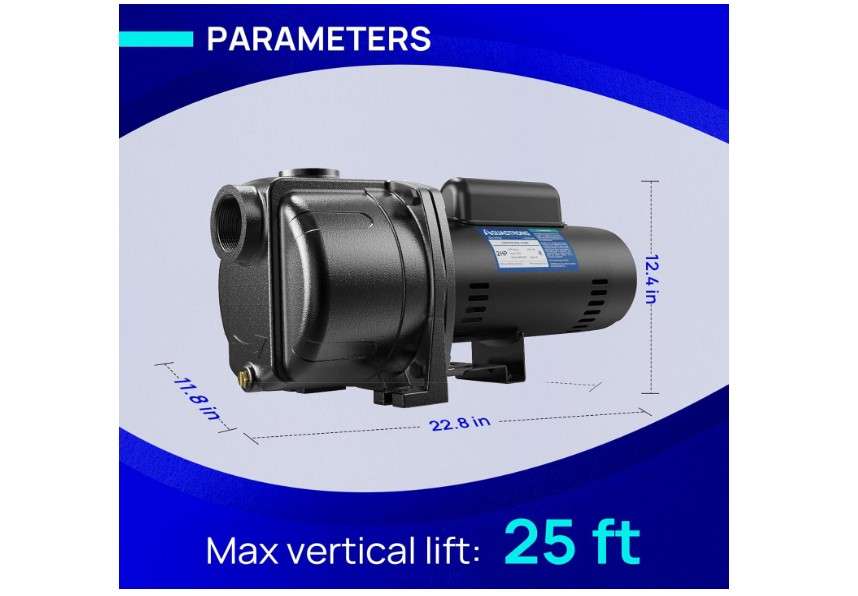 
AQUASTRONG 2 HP Shallow Well Jet/Centrifugal Pump, 5200 GPH, 230V, Durable Cast Iron Booster Pump for Lawn Sprinkler, Garden Irrigation