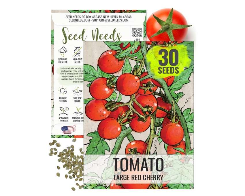  Seed Needs Tomato Seeds for Planting Large Red Cherry Tomatoes - Non-GMO Heirloom & Untreated Indeterminate Variety to Plant an Outdoor Home Grown