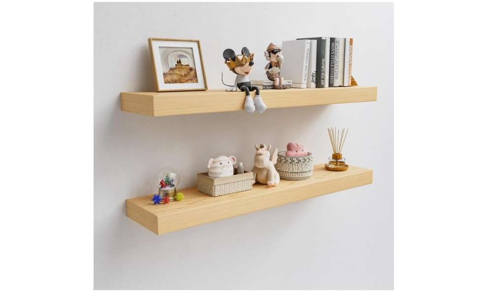 White Oak Floating Shelf for Wall, 2 Inch Thick Wood Floating Shelves Wall Mounted, 36" Long Wall Shelves for Kitchen Bedroom Living Room