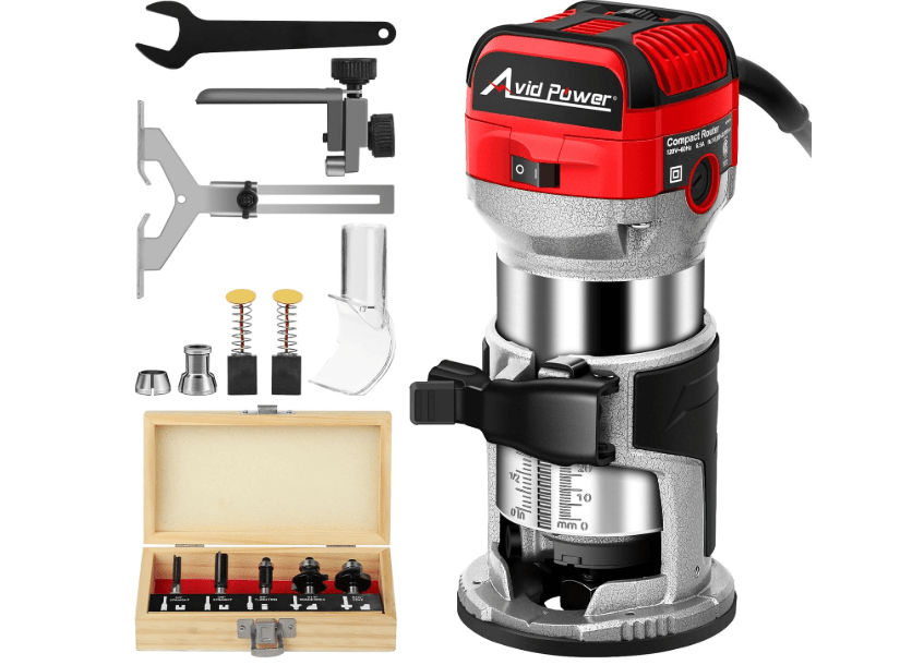 
AVID POWER 6.5 Amp 1.25 HP Compact Router Tools for Woodworking, Fixed Base Wood Router with Trim Router Bits, 6 Variable Speeds, Edge Guide, Roller Guide