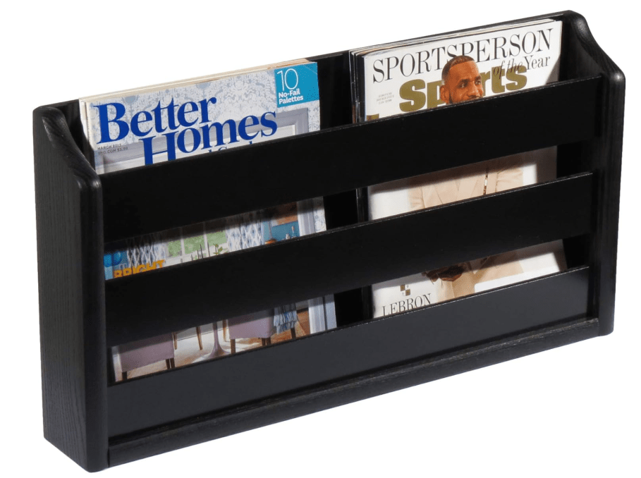 Wooden Mallet® Doublewide Oak Magazine Rack, Wall Mount or Tabletop, Black