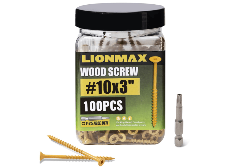  LIONMAX Deck Screws 3 Inch, Wood Screws #10 x 3, 100 PCS, Rust Resistant, Exterior Epoxy Coated, Outdoor Decking Screws, Torx/Star Drive Head