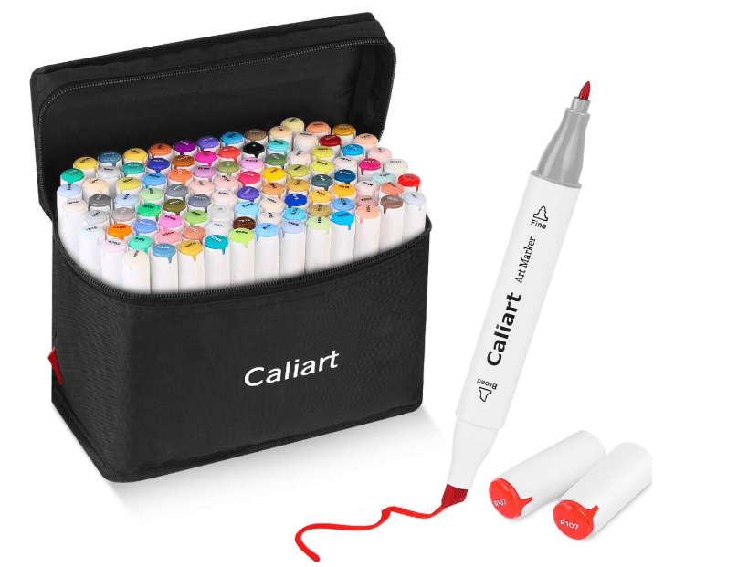 Caliart Markers, 100 Colors Dual Tip Art Markers Sketch Pens Permanent Alcohol Based, with Case for Adult Kids Halloween Drawing Sketching